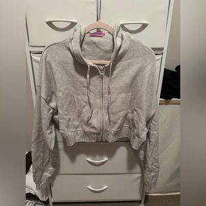 Edikted Gray Cropped Zip-Up Hoodie